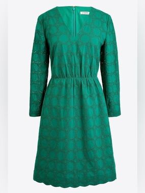 NWT J. Crew Green  Eyelet V-Neck Long Sleeve Dress In Size 16